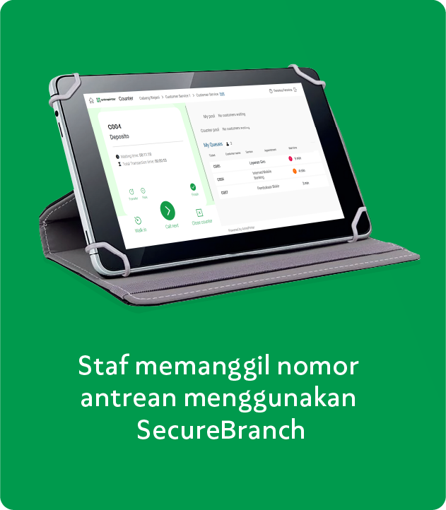 Staf konter memanggil antrean pelanggan
